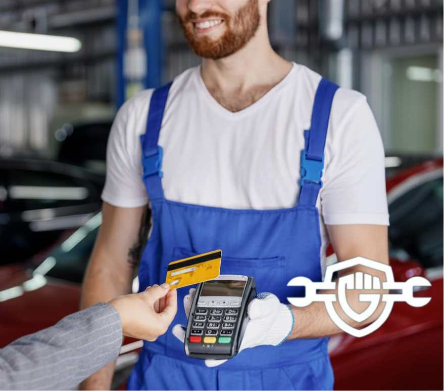 car owner paying for car repairs through financing 
