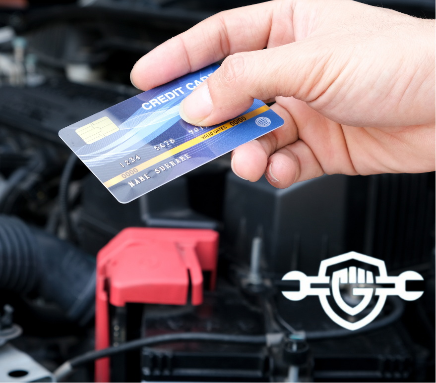 credit card and car engine