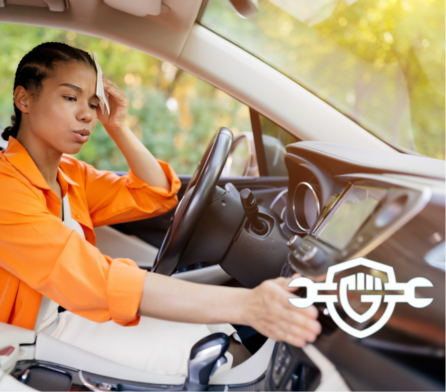 woman sitting in a hot car with hot air from the AC