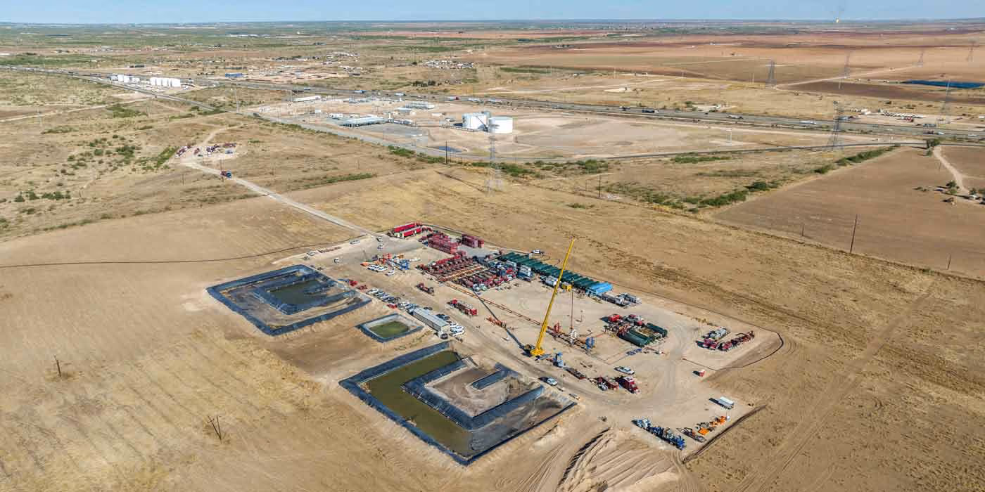 Aerial photo of operation site in Midland, Texas (Permian Basin) supported by Repeat Precision