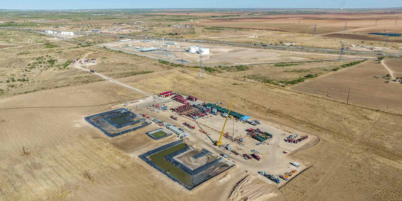 Aerial photo of operation site in Midland, Texas (Permian Basin) supported by Repeat Precision