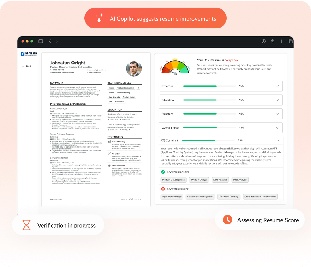 Infy Resume - AI resume copilot, live product