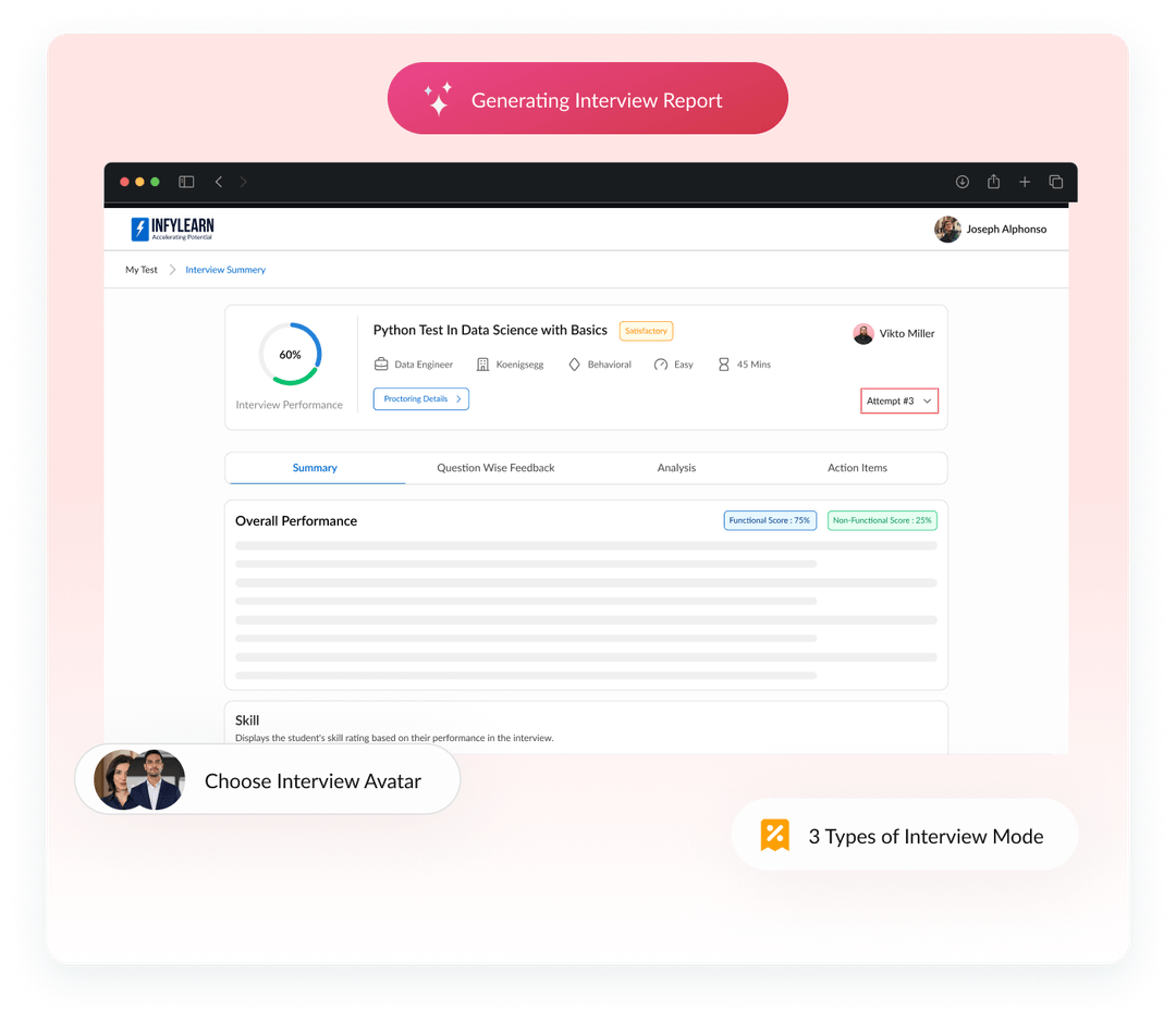 Infy Interview Coach - interview summary, live product