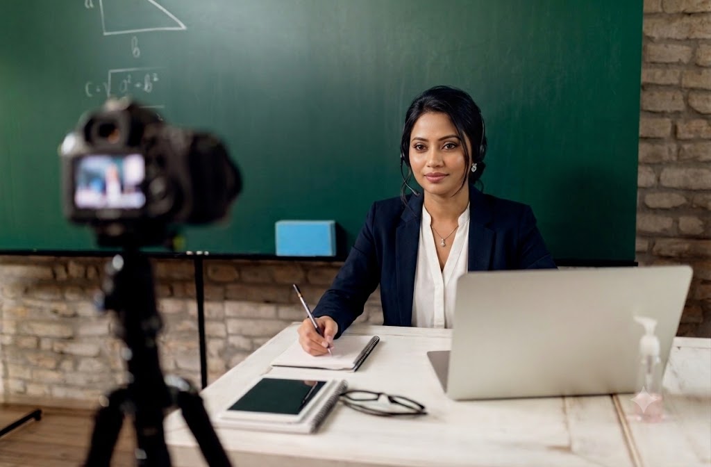 Instructor delivering an e-learning course