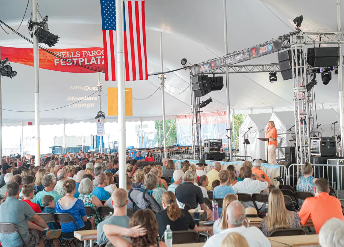 Worship service under the Festplatz tent at Musikfest