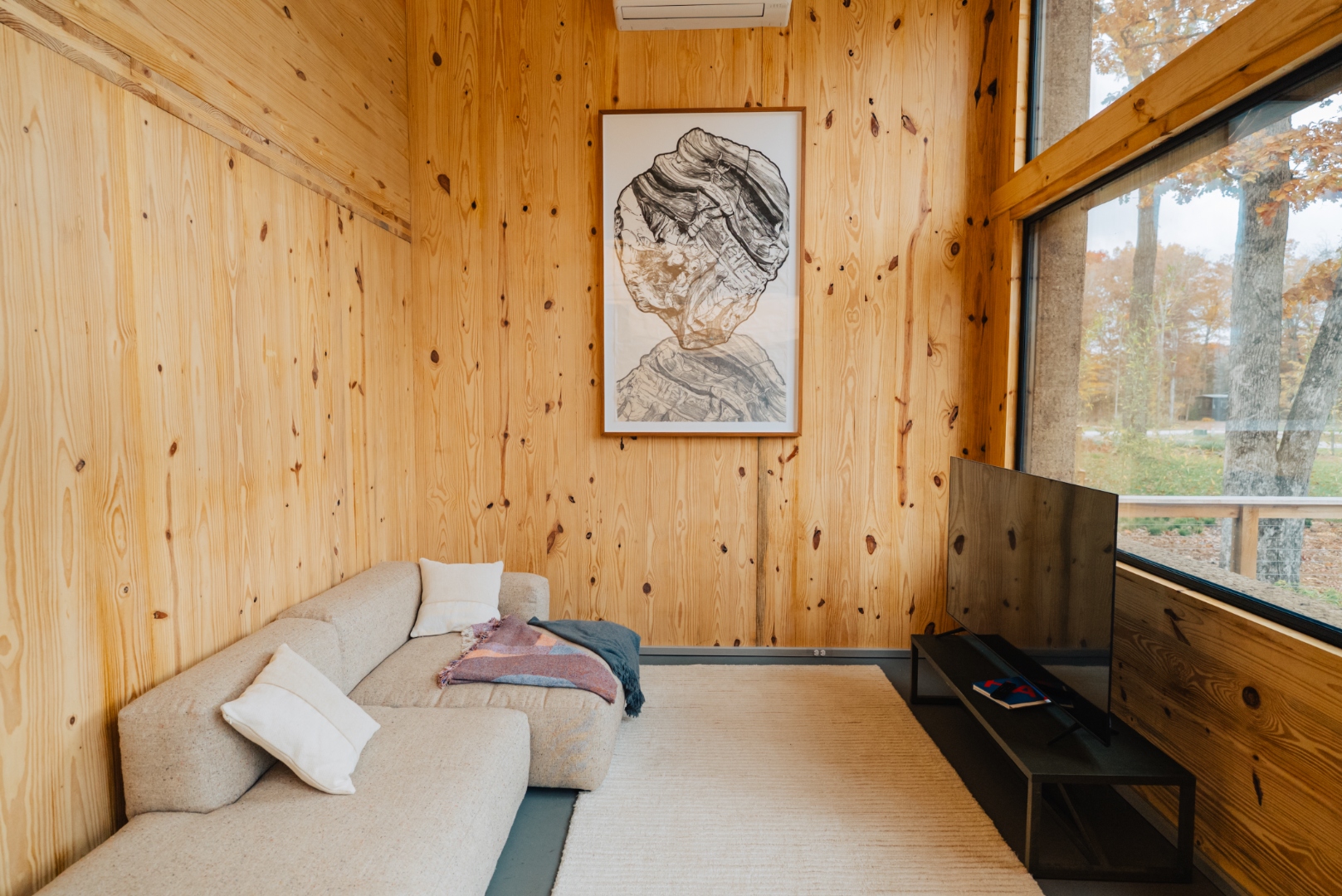 Interior cross-laminated timber wall detail inside an Aera home.