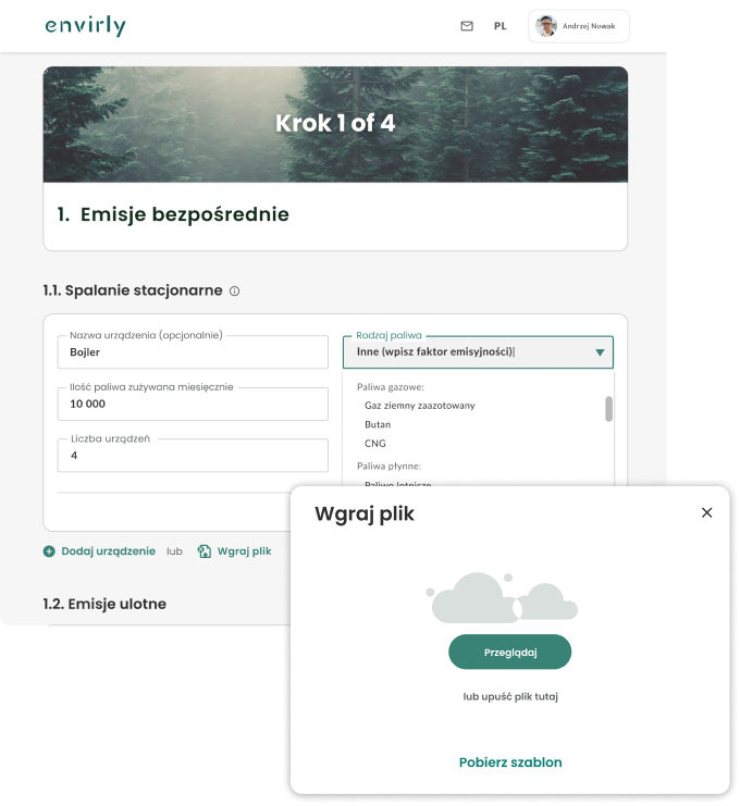 Kalkulator śladu węglowego - formularz