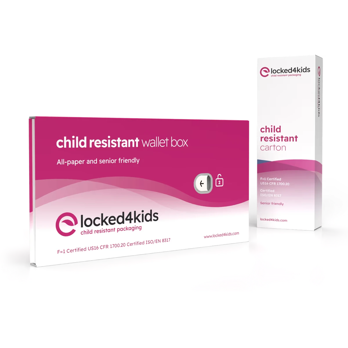Locked4Kids child resistant Wallet Box and carton