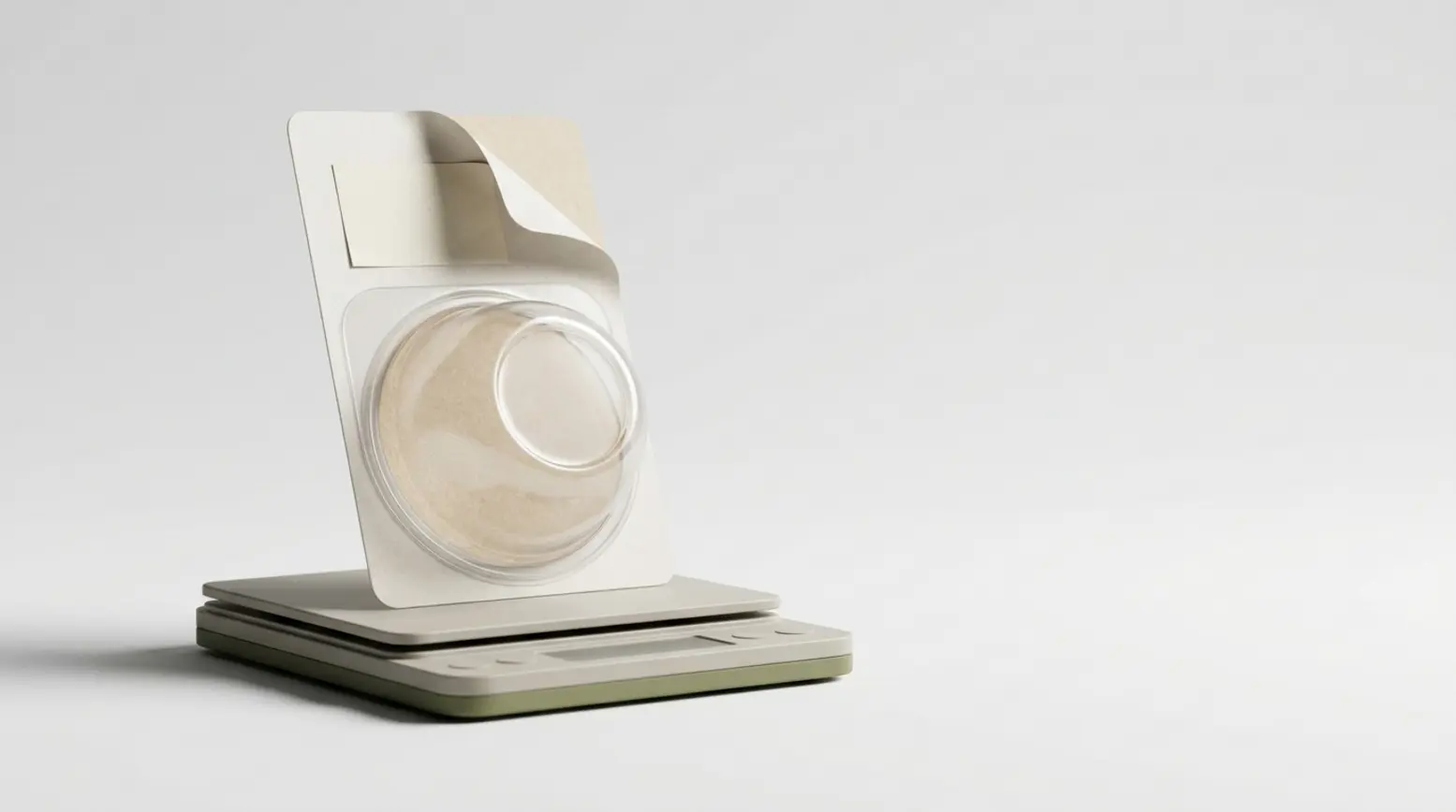 Panoramic shot of a retail blister pack and scale, featuring clean, minimalistic product details.