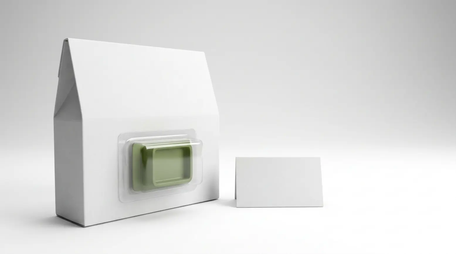 A clean, stylish product package showcasing a clear cup and blank carton on a soft background.