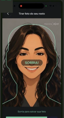 Tela pedindo para sorrir, concluindo a verificação facial