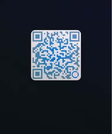 A blue and gray QR code.
