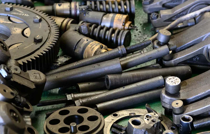 Heavy-duty axle components and gears ready for Midland fleet maintenance to repair a leaking axle seal.