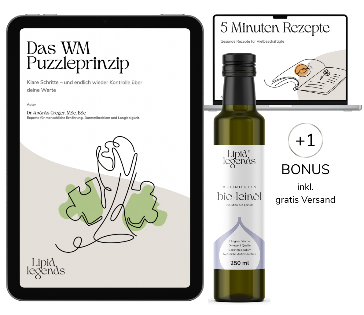 Cholesterin Paket: Leinöl, Rezeptbuch, e-book