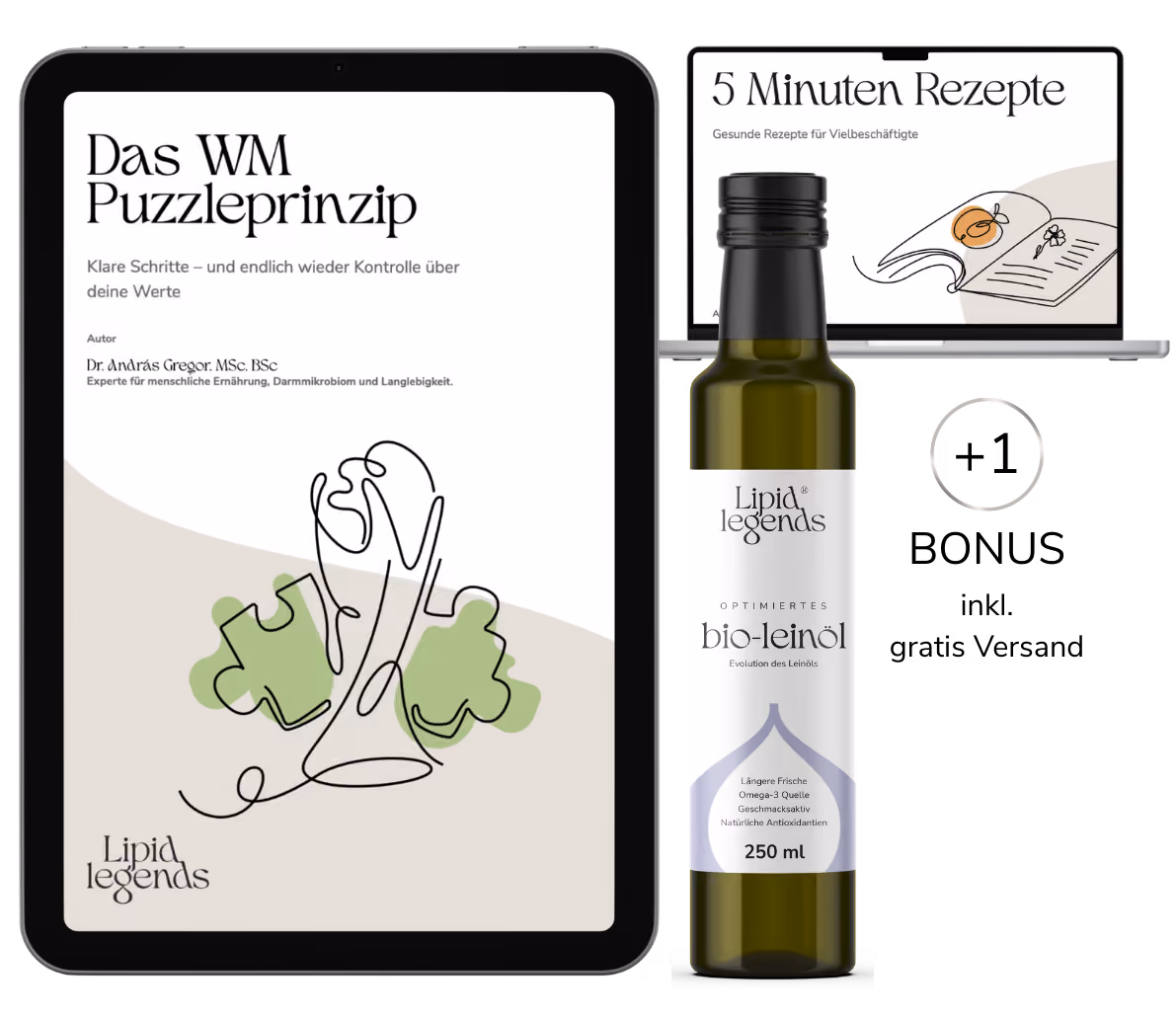 Cholesterin Paket: Leinöl, Rezeptbuch, e-book