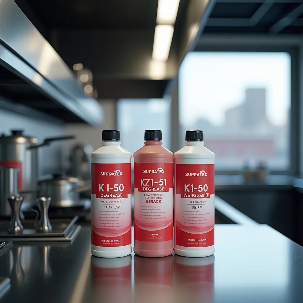 Comparativa de desengrasantes industriales K-50, K-51 y SUPRATEX para cocinas profesionales en Barcelona
