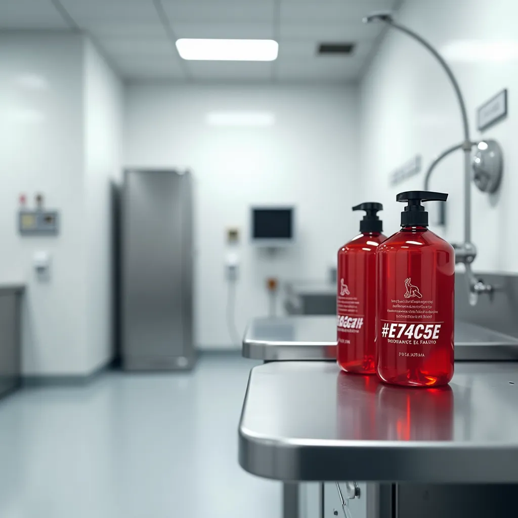 Centro veterinario profesional en Barcelona con productos de limpieza y desinfección industrial Kisunex, ambiente moderno con colores corporativos rojo #E74C5E