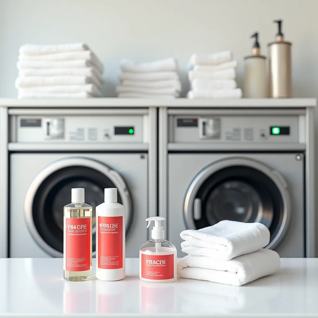 Lavandería profesional de hotel en Barcelona con productos de limpieza Kisunex en rojo