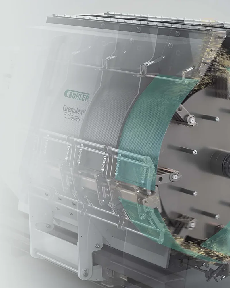 Technische 3D-animatie voor Bühler: opengewerkte machine met zichtbare binnenkant