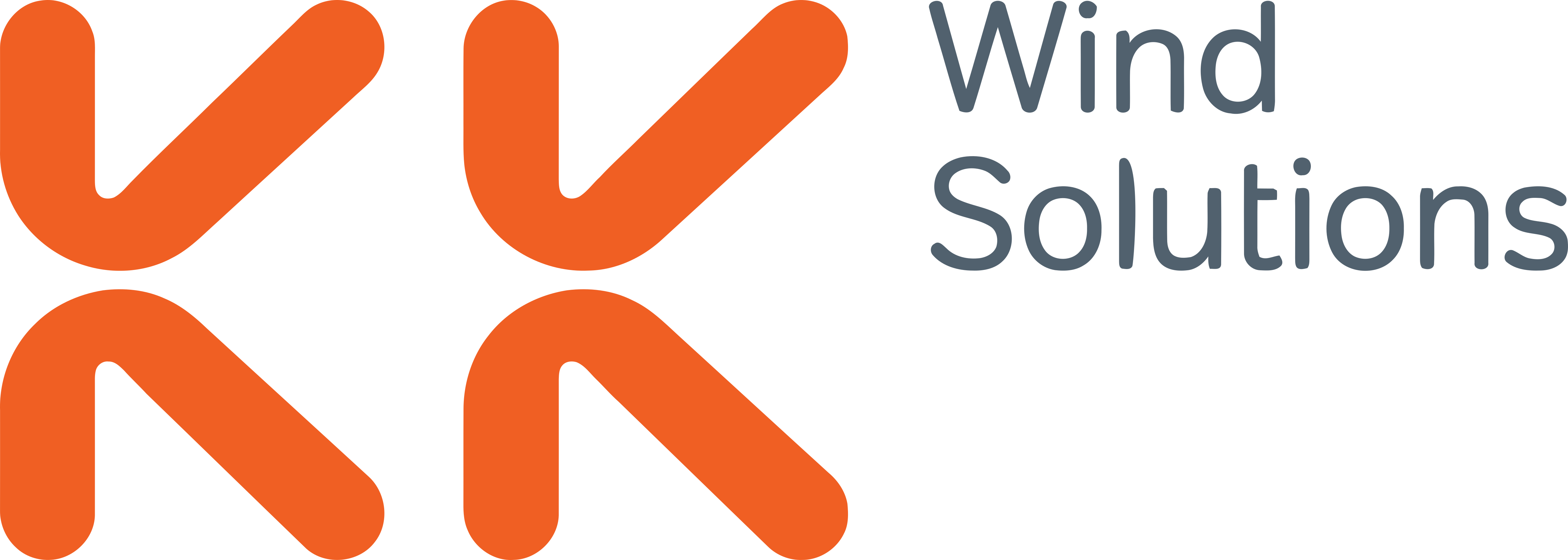 KK Wind Solutions logo with stylized orange double K design and dark gray text.