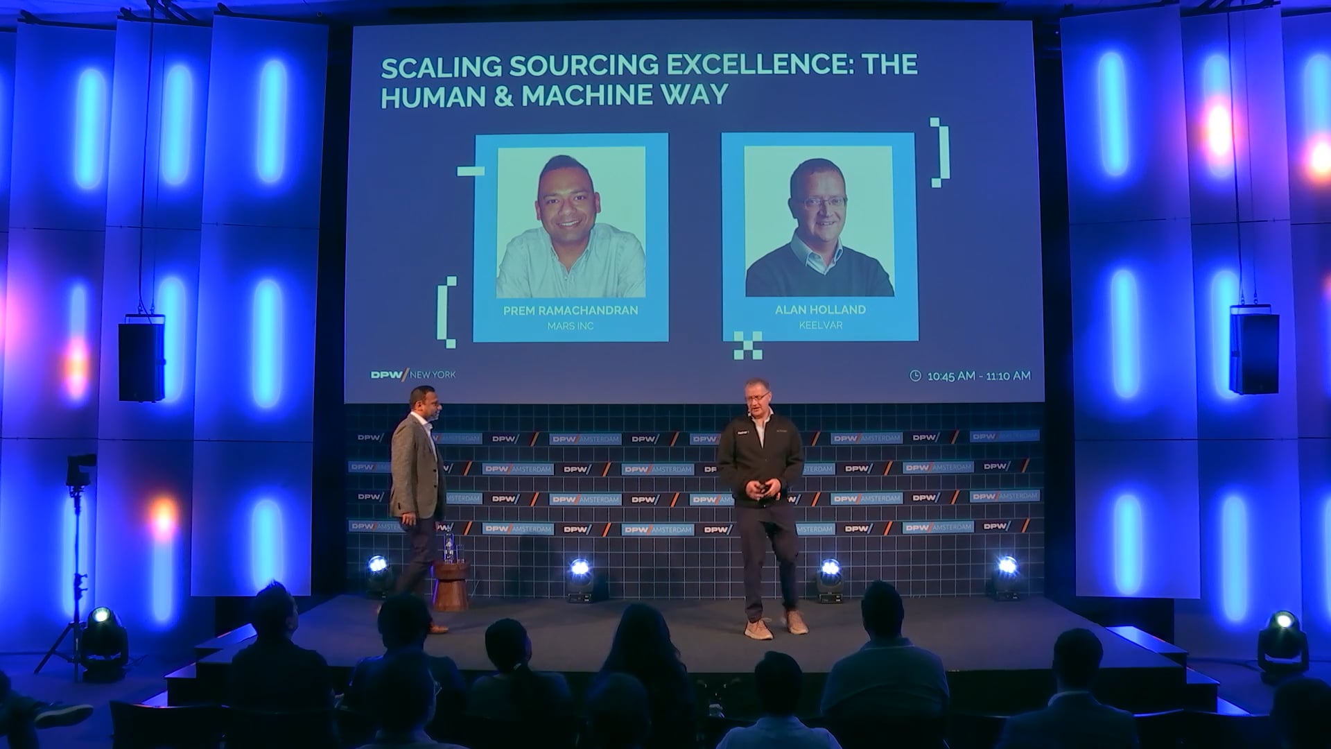 Keelvar Founder & CEO Alan Holland and Prem R. from Mars on stage at DPW Amsterdam