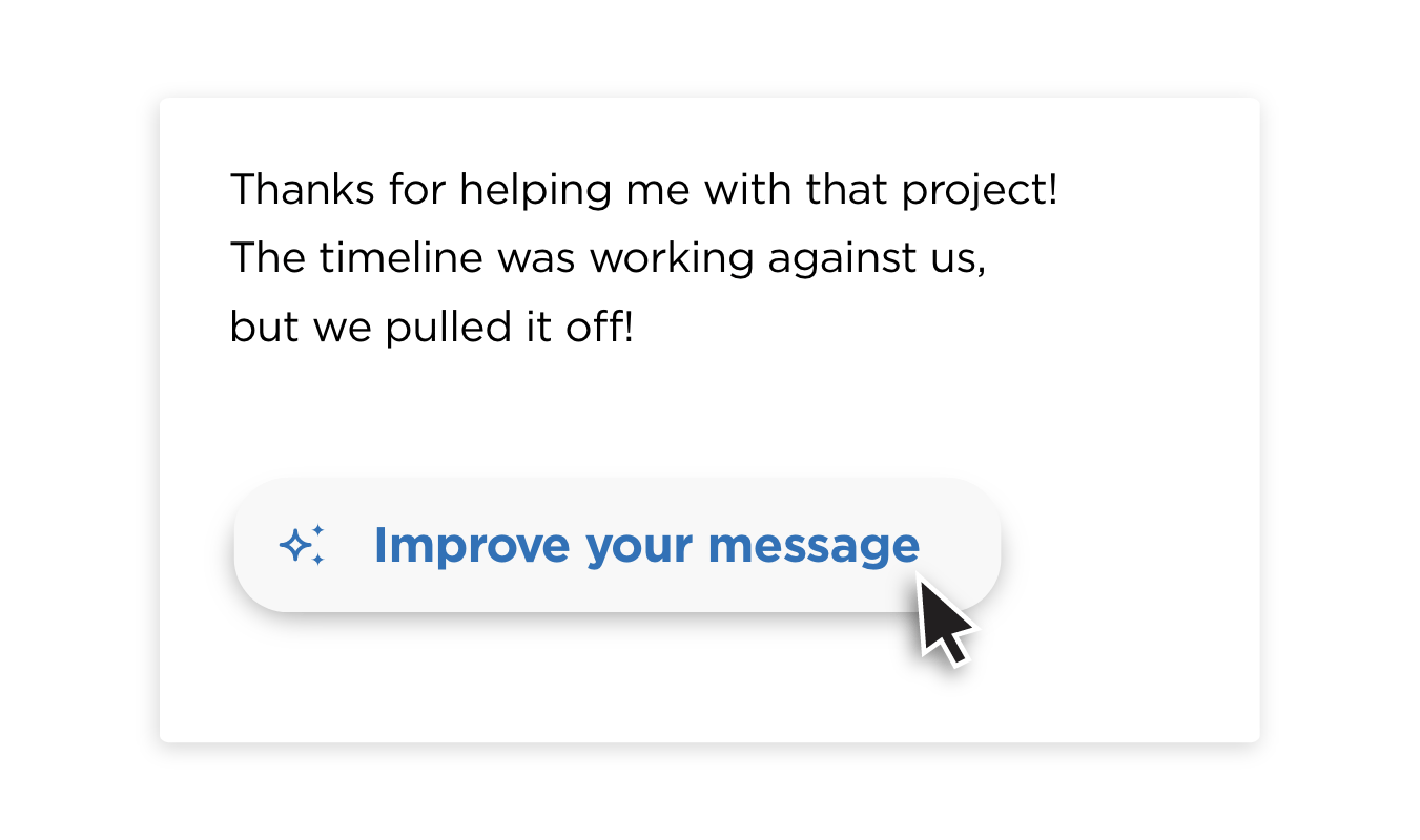 A gif providing an example of O.C. Tanner's AI Recognition Coach helping an employee enhance their recognition message.