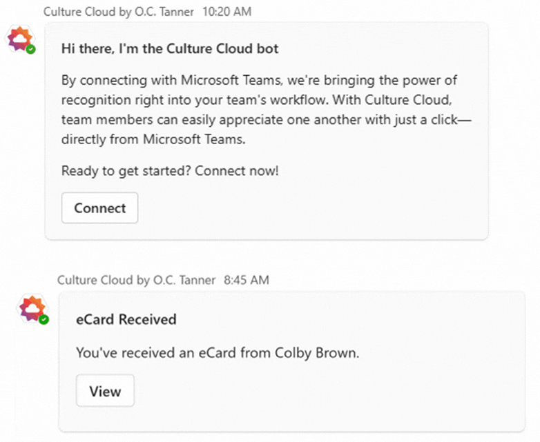 The Culture Cloud MS Teams bot integration messages