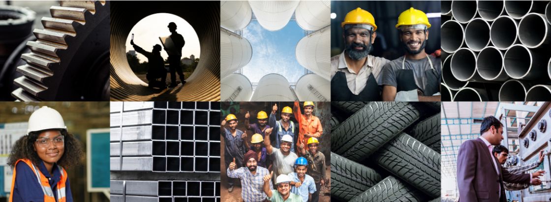 A collage of manufacturing employees in India
