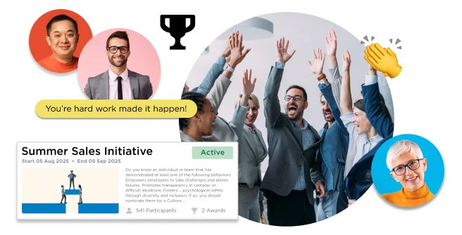 Des employés célèbrent après avoir terminé une initiative ensemble le Culture Cloud.