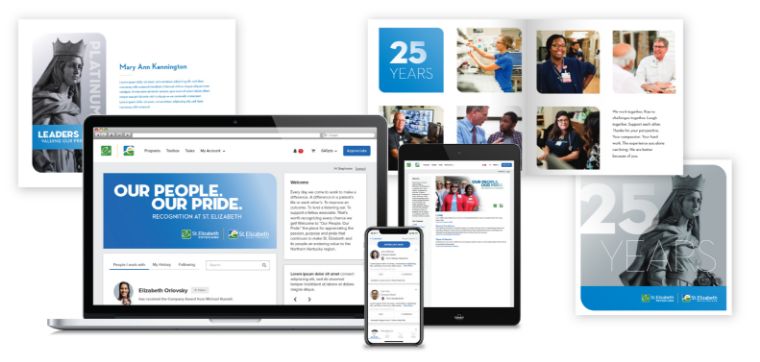 St. Elizabeth’s custom-branded Yearbooks for celebrating career anniversaries, and online recognition tools powered by O.C. Tanner.