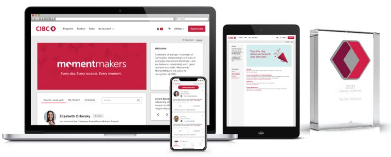CIBC’s fully branded employee recognition experiences, including awards and software powered by O.C. Tanner. 