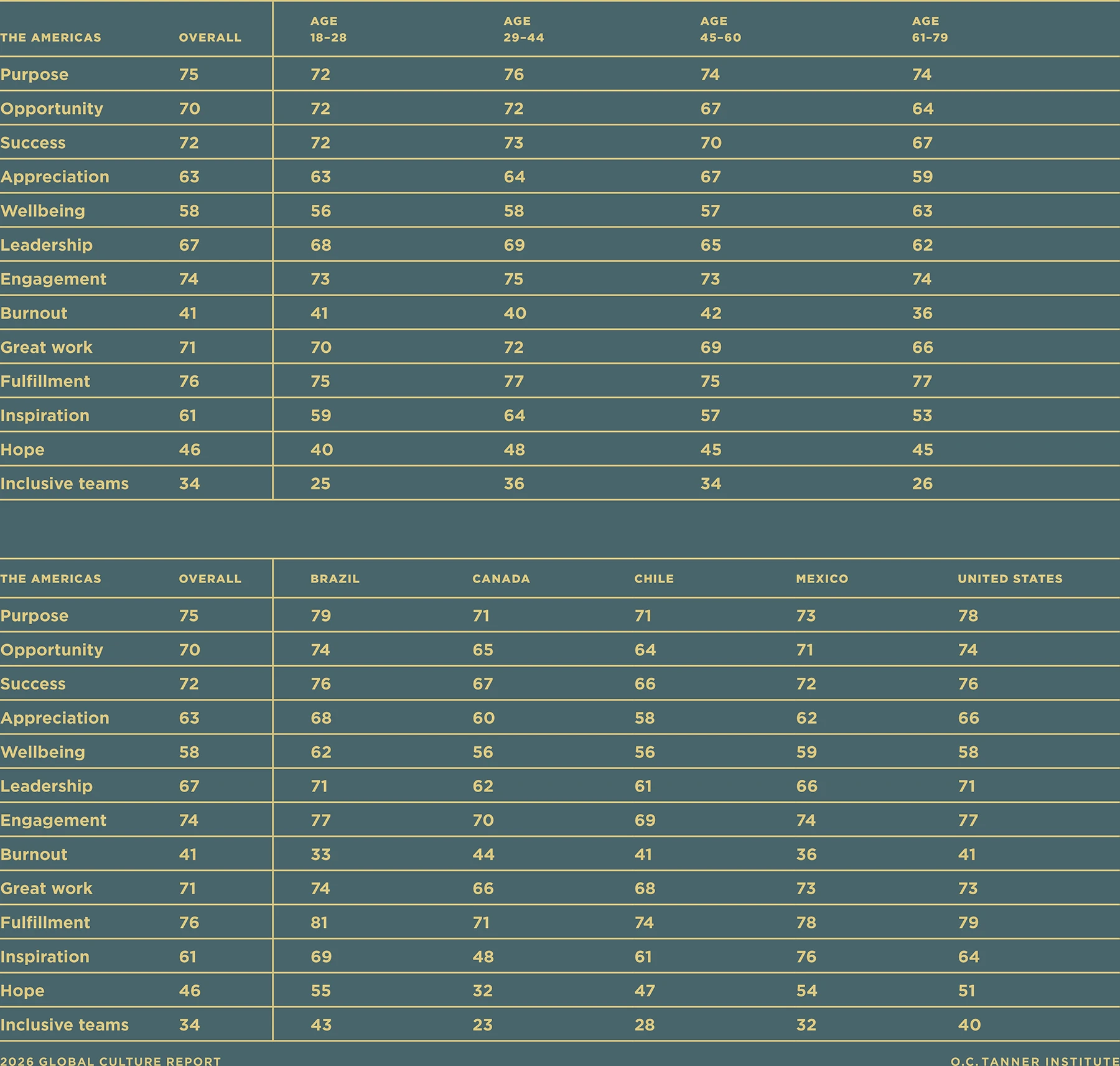 The Talent Magnets for the Americas among different age groups and countries. 