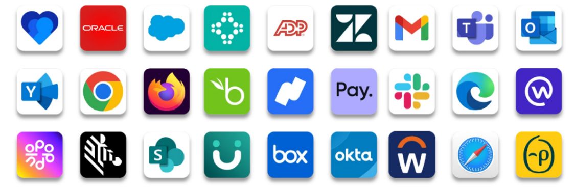 A selection of logos showcasing the integrations O.C. Tanner’s Culture Cloud recognition platform supports.