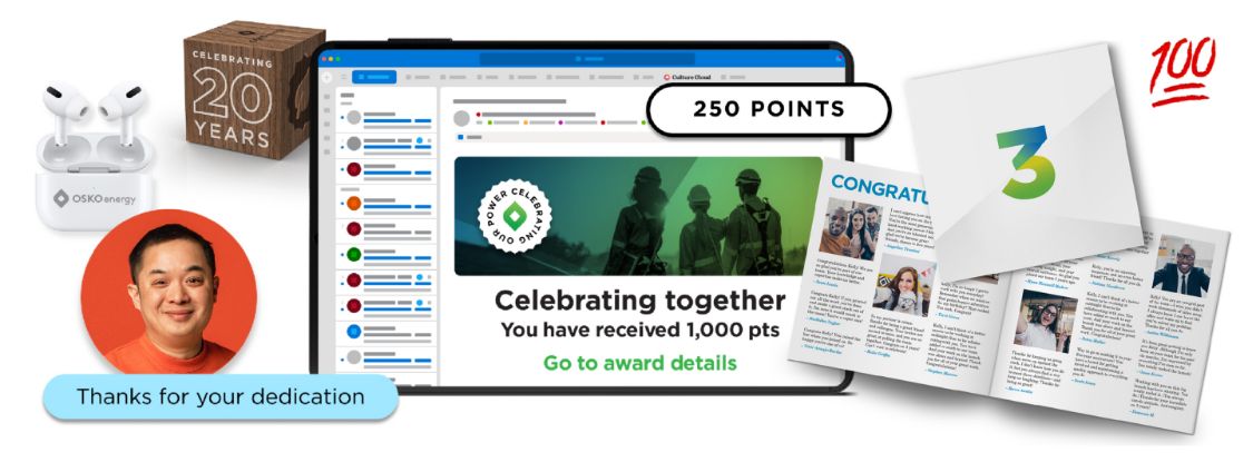 O.C. Tanner's career anniversaries experiences, including a print and web Yearbook, and branded and custom awards