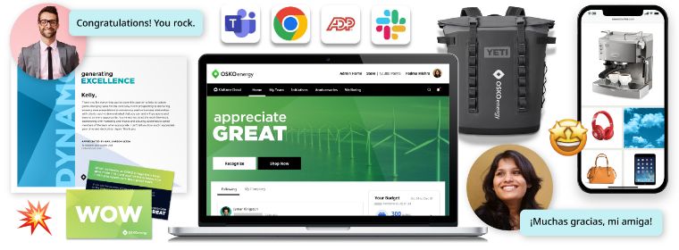 O.C. Tanner’s Culture Cloud employee recognition platform capabilities, including peer to peer recognition, awards, gifts, and integrations