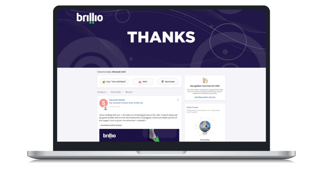 Brillio’s employee recognition platform, powered by O.C. Tanner