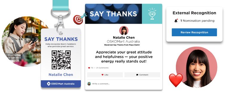 O.C. Tanner's Say Thanks external recognition solution with a QR code and online form to submit recognition