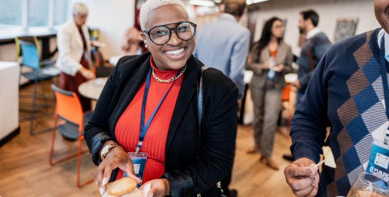 An employee at a company celebration