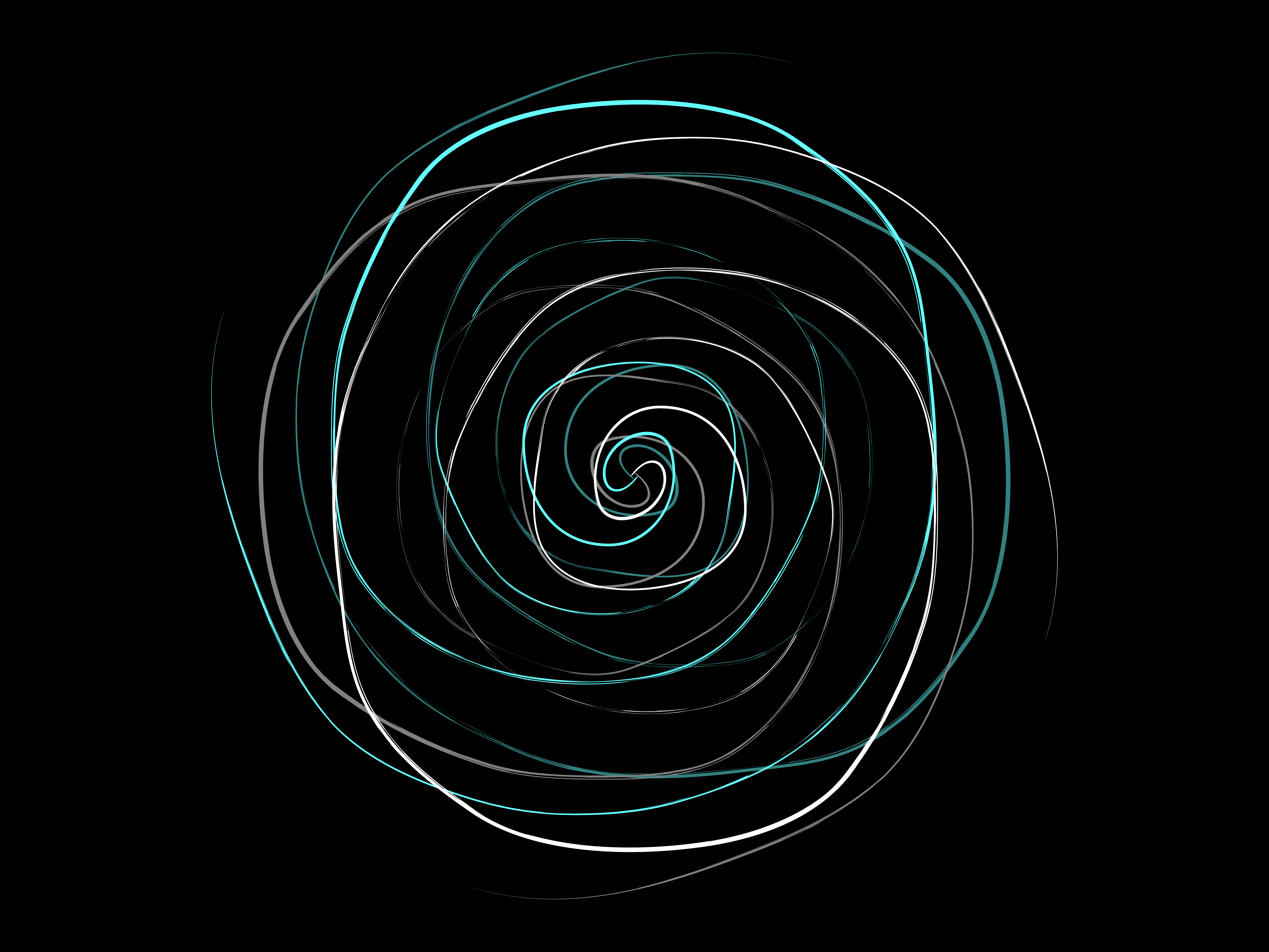 A whirly swirly circle of white and turqoise spinning infinitely towards a centre.