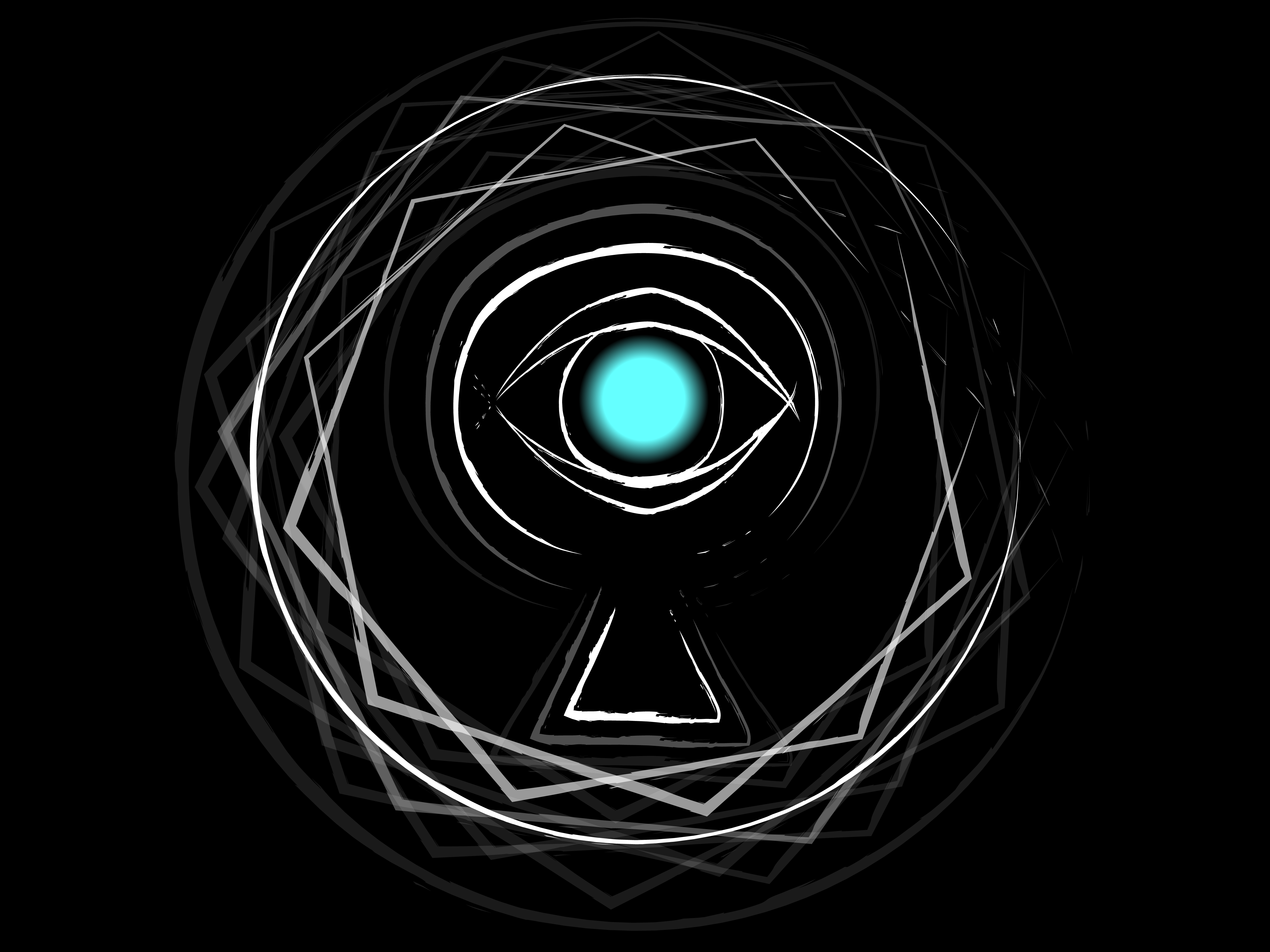 An eye poking through a keyhole surrounded by a circle - all in the colour of cyan.