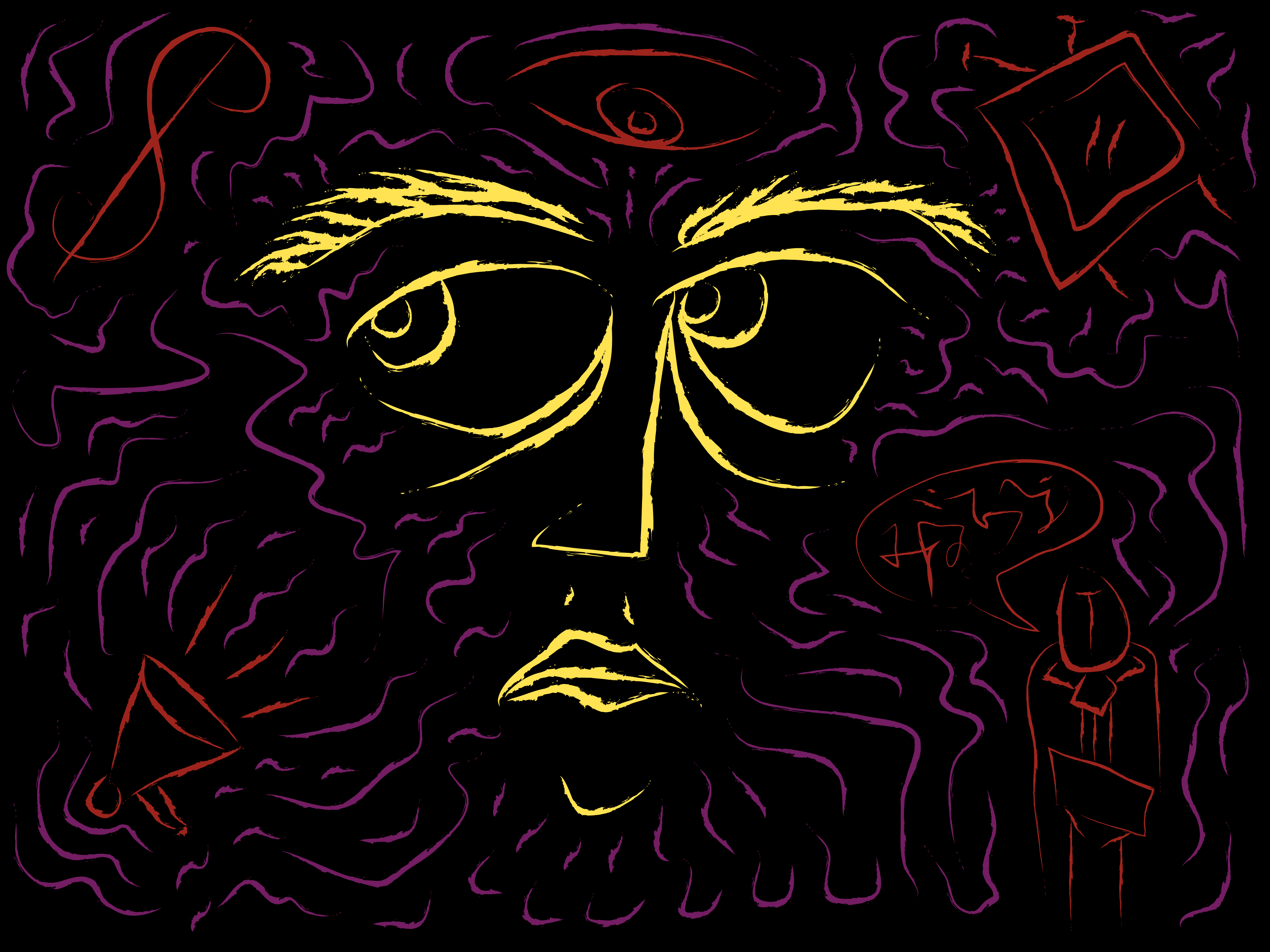 A face looking anxious, surrounded by a tv, an eye, a megaphone, a dollar sign and a spokesperson all emitting an ominous red