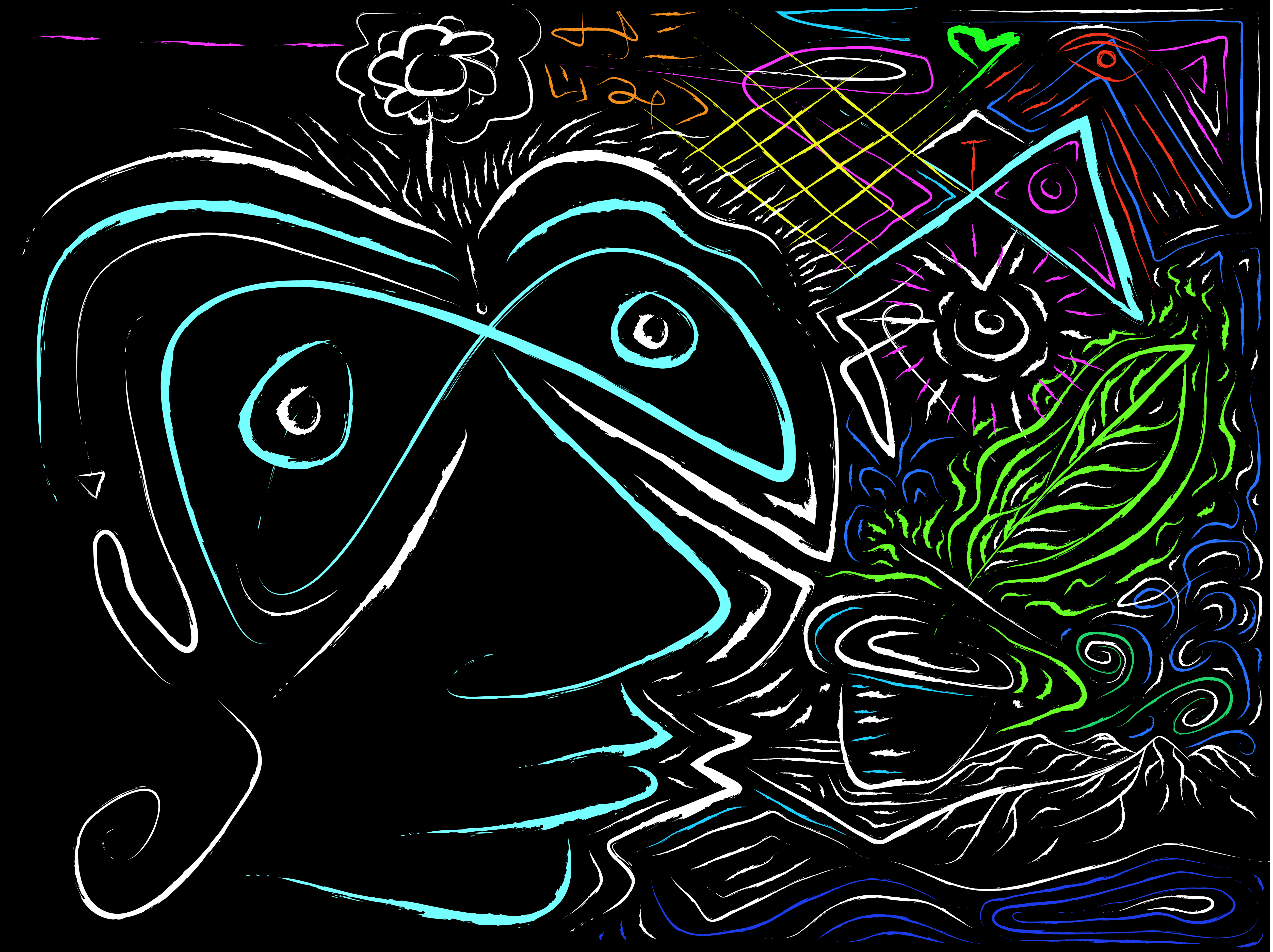 A person facing a world filled with many different colours and shapes, trying to comprehend it all at once. 