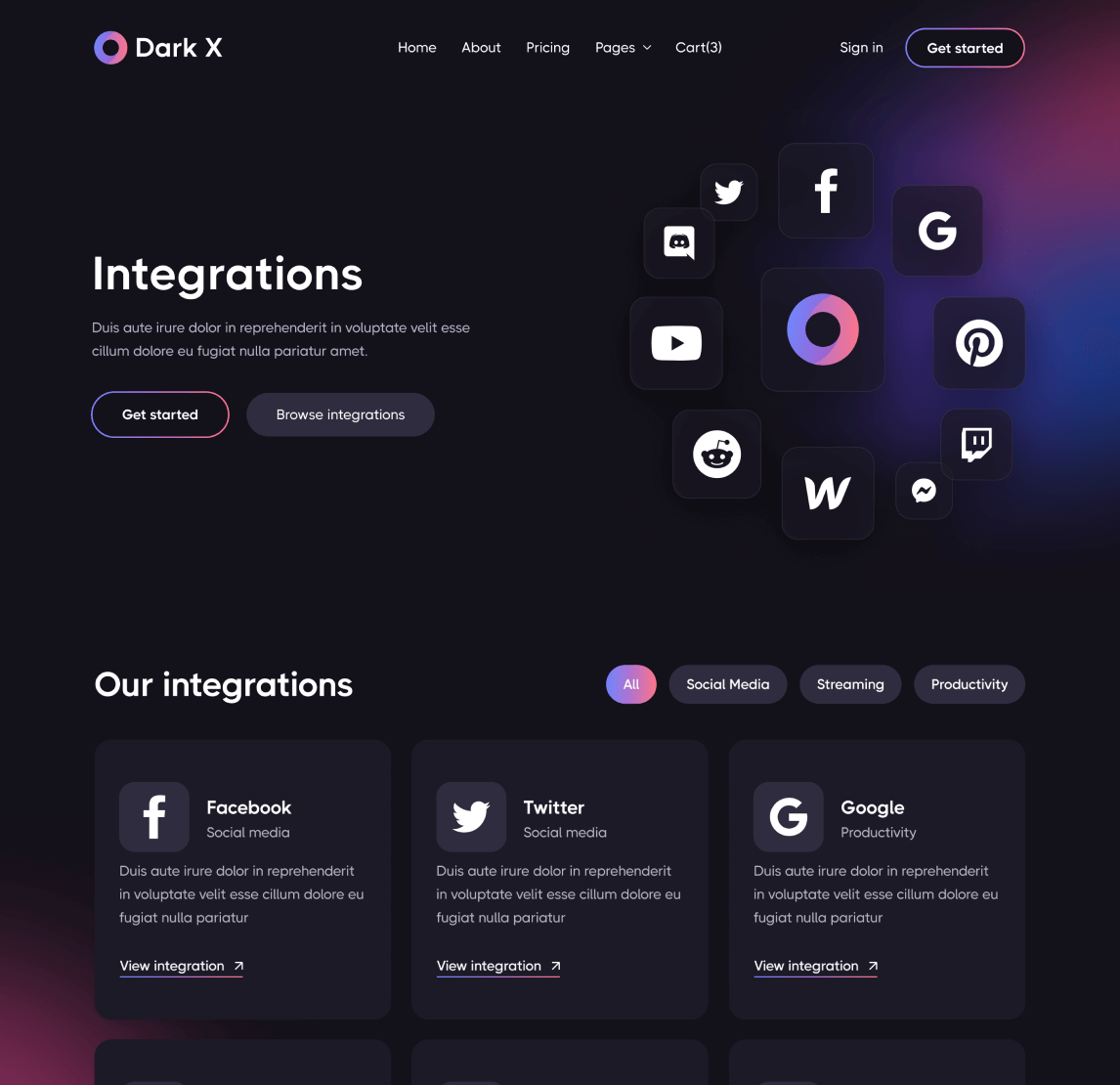 Integrations - Dark X Webflow Template