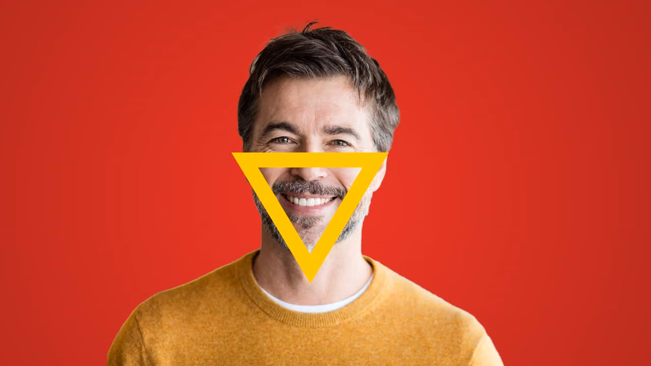 Man in Yellow Sweater Smiling with The Breathing Triangle Overlayed on His Face