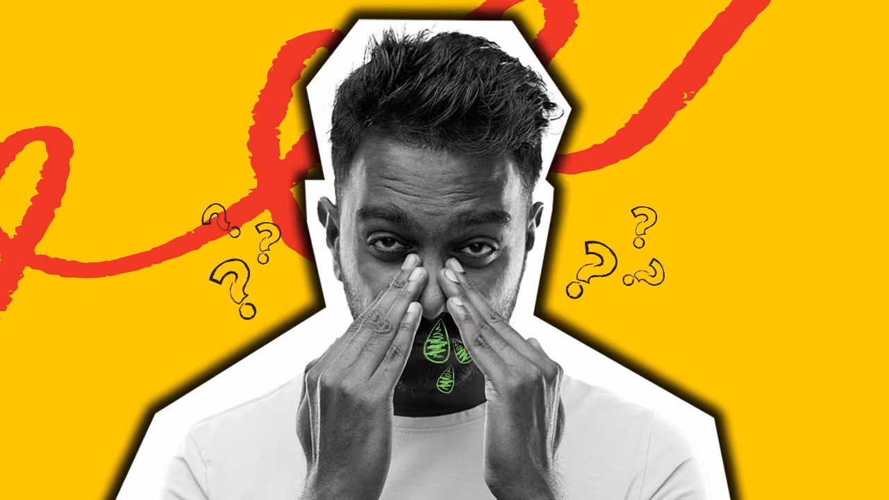 A Man Miserable with a Chronic Stuffy and Runny Nose on a Yellow Background - Hero Image - 1280x720