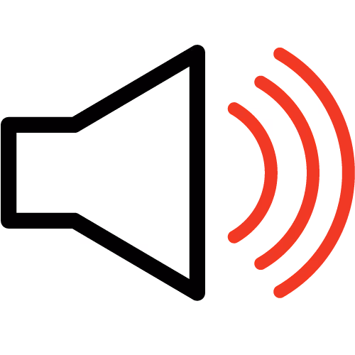 Black Speaker with Red Sound Bars for Noise Icon