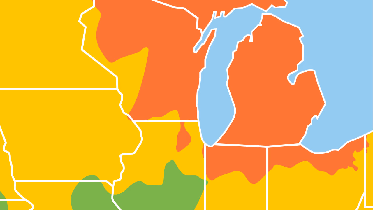 Air quality index map representing poor air quality in Wisconsin in August 2025