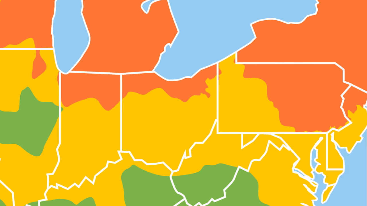 Air quality index map, representing poor air quality in Ohio in August 2025