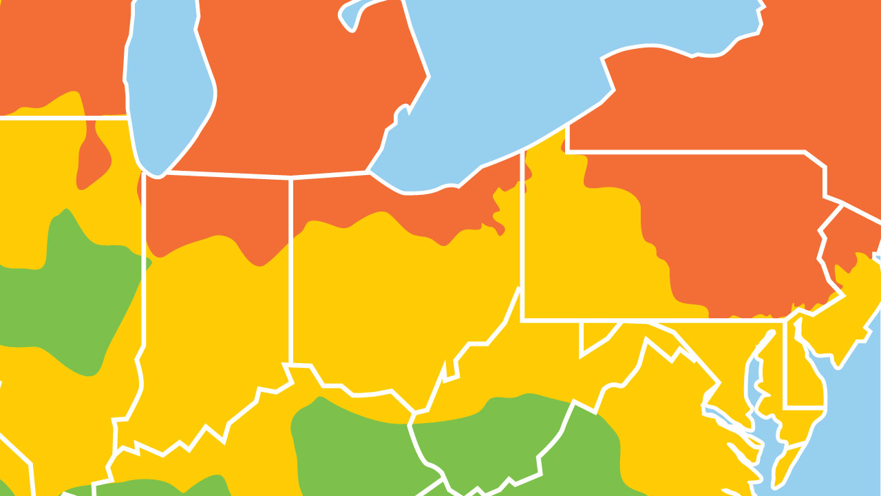 Air quality index map, representing poor air quality in Ohio in August 2025