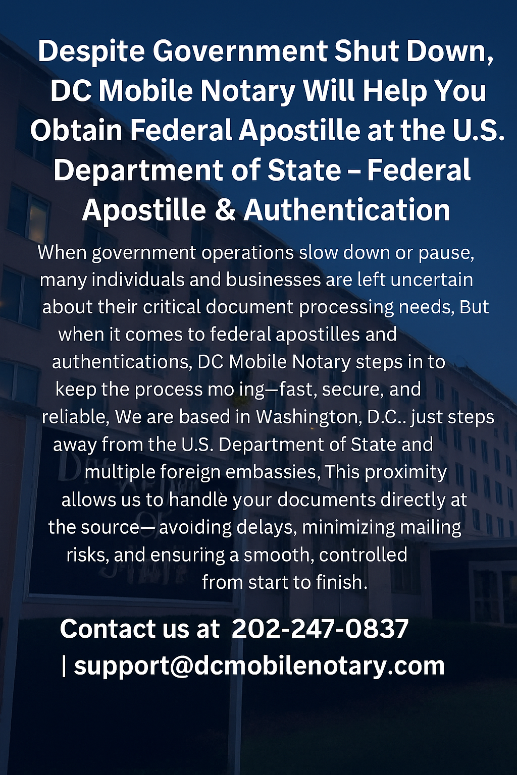 Despite Government Shutdown, DC Mobile Notary Will Help You Obtain Federal Apostille at the U.S. Department of State – Federal Apostille & Authentication